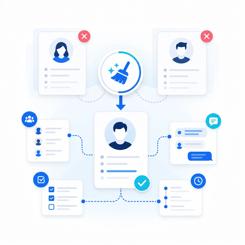 Duplicate CRM Contact Cleanup — WNYPress illustration